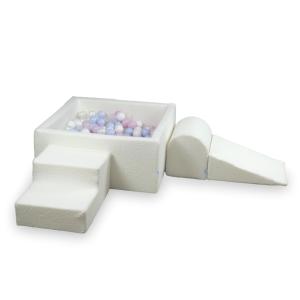 Piankowy plac zabaw z basenem 90x90x40 Boucle Biały 400 piłek: przezroczyste,białe,perłowe,różowe jasne perłowe,błękitne jasne perłowe