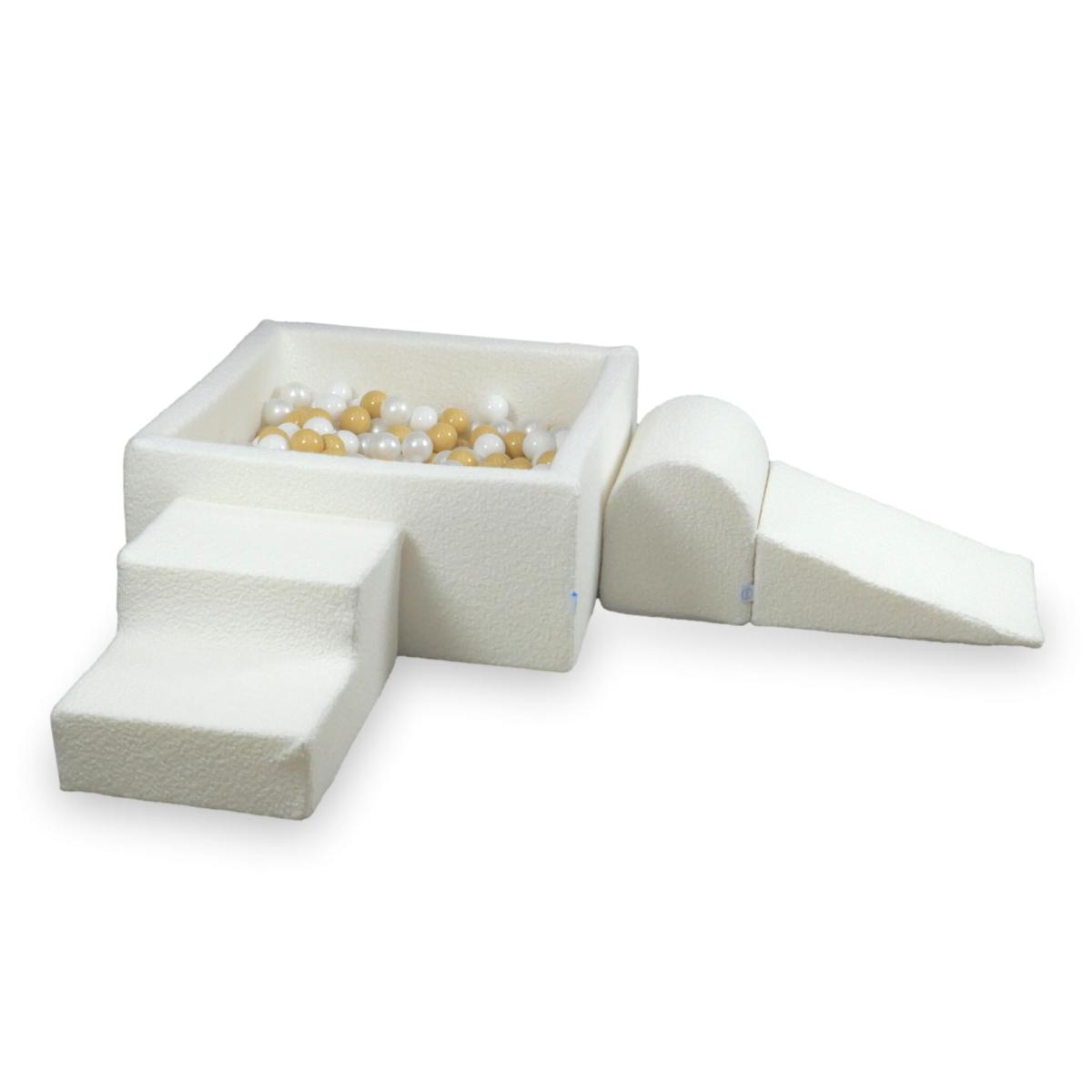 Foam playset with square pool 90x90x40 Boucle White + 400 balls: white, pearl, beige