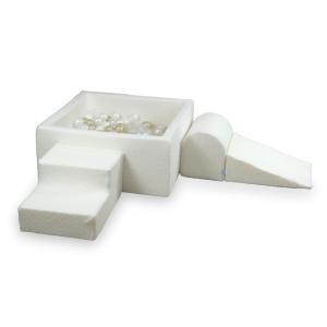 Piankowy plac zabaw z basenem 90x90x40 Boucle Biały 400 piłek: przezroczyste,białe,perłowe,jasnozłote