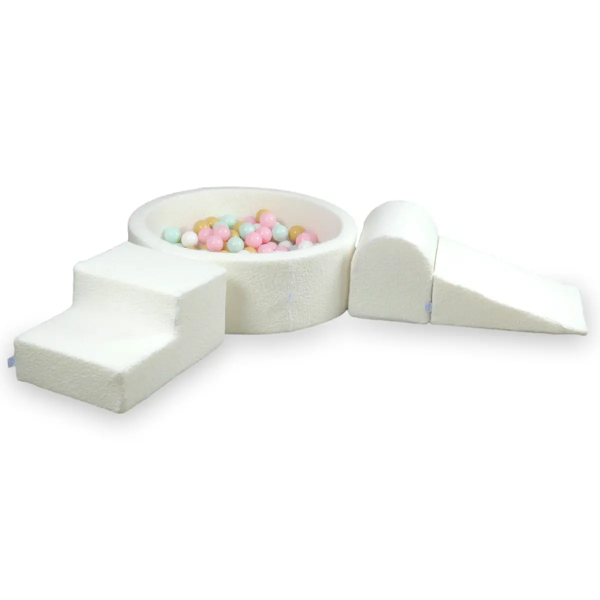 Foam playset with round pool 90x30 Boucle White + 200 balls: white, light mint, light pink, beige
