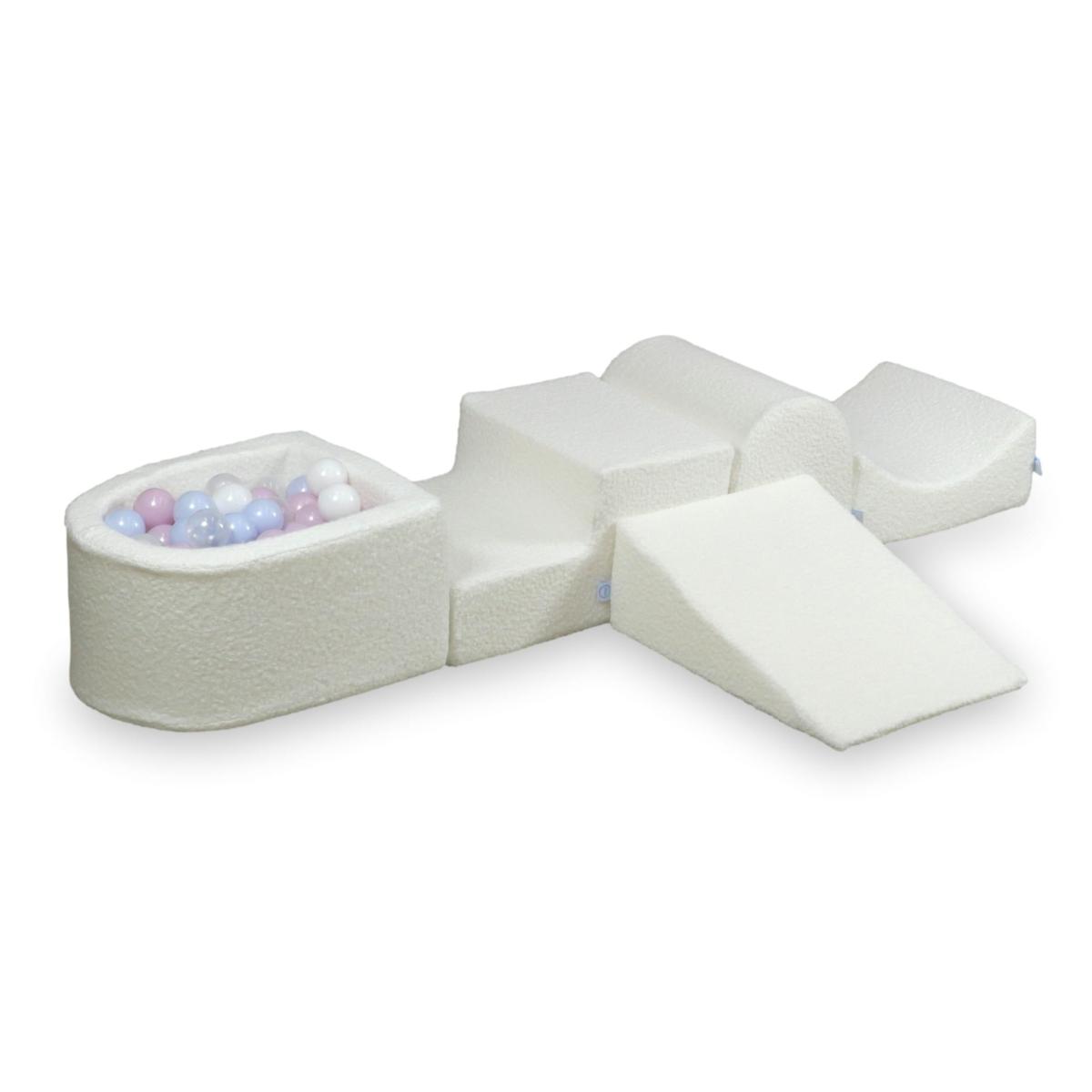 Foam playset with hill and with micro pool Boucle White + 100 balls: transparent, white, pearl, baby pink pearl, baby blue pearl