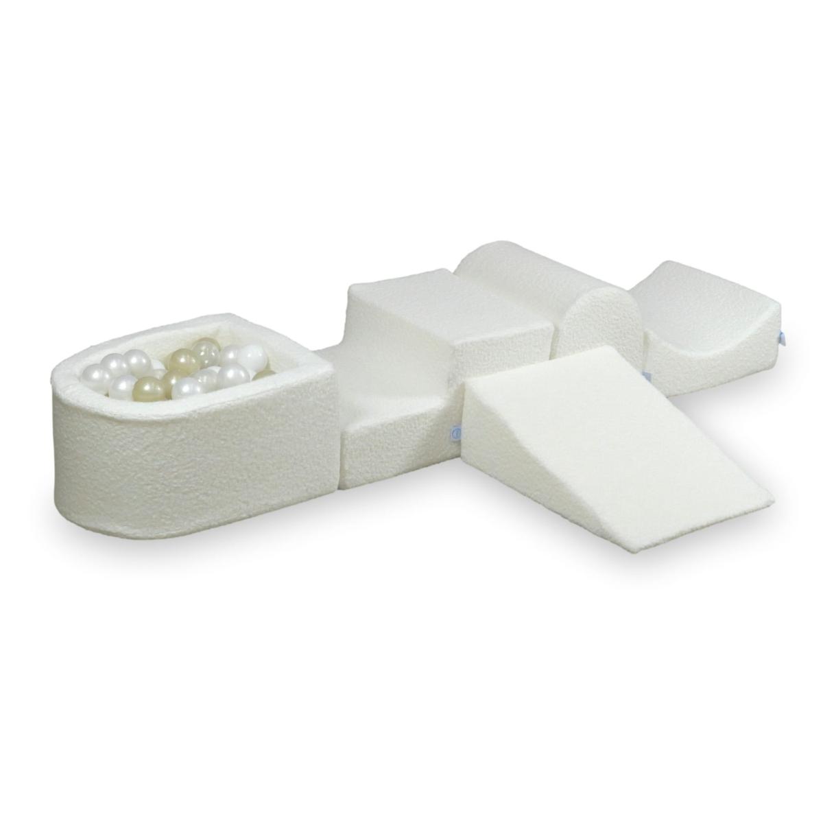 Foam playset with hill and with micro pool Boucle White + 100 balls: transparent, white, pearl, light gold