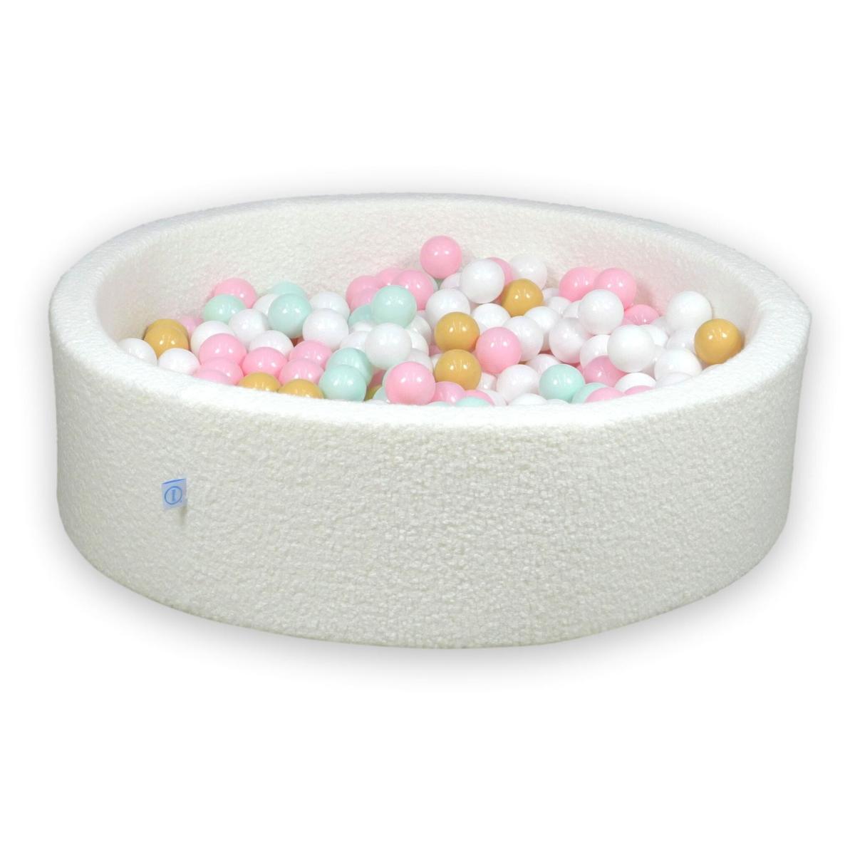 Ball Pit 110x30 Boucle White with balls 400 pcs: white, light mint, light pink, beige
