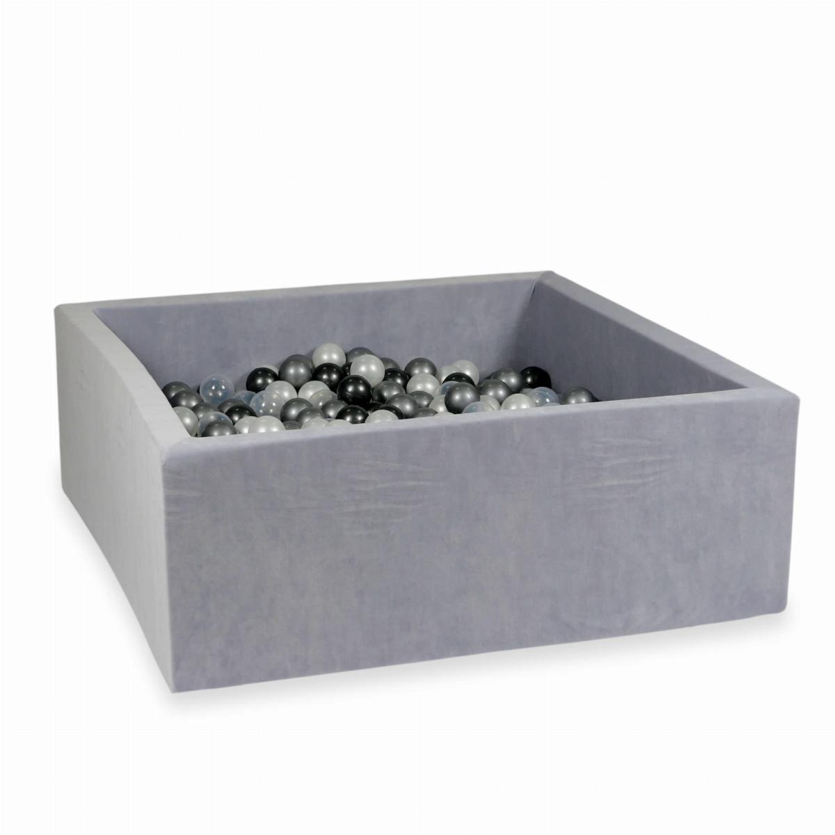 Ball Pit 110x110x40cm Velvet Soft Light Gray with balls 600pcs: pearl, transparent, metallic graphite, silver