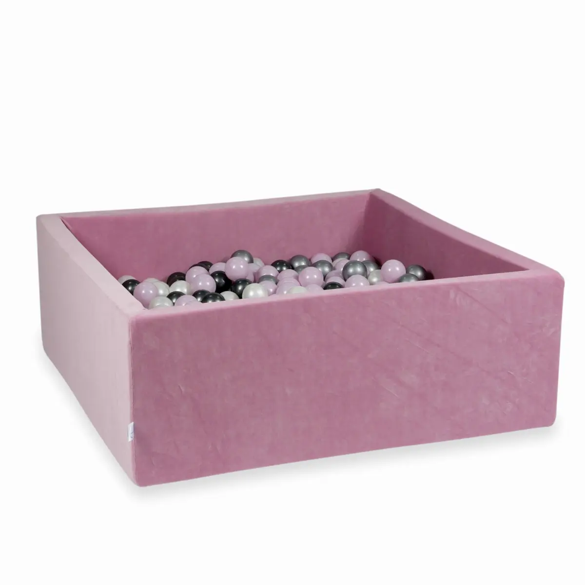 Ball Pit 110x110x40cm Velvet Soft Rose with balls 600pcs: baby pink pearl, silver, metallic graphite, pearl