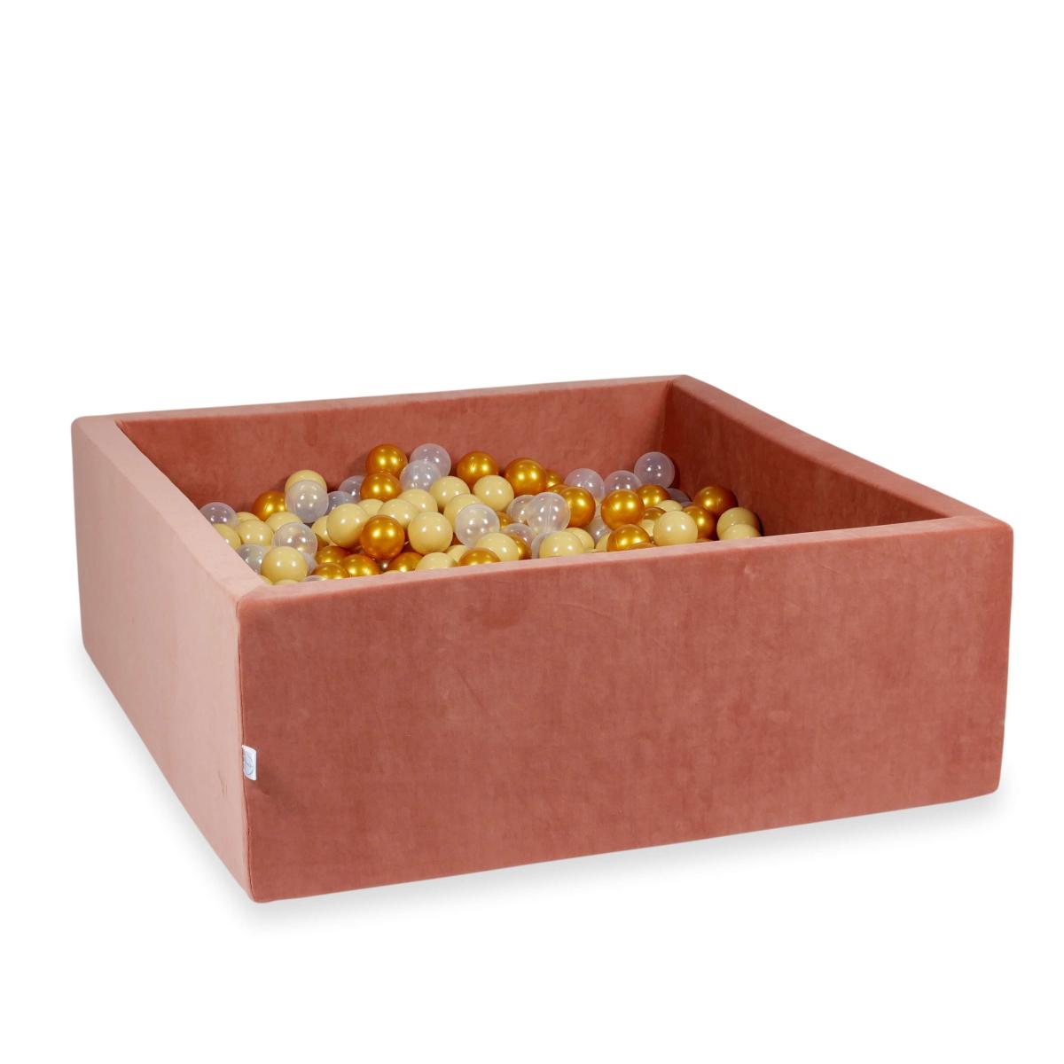 Ball Pit 110x110x40cm Velvet Soft Canyon Clay with balls 600pcs: gold, beige, transparent
