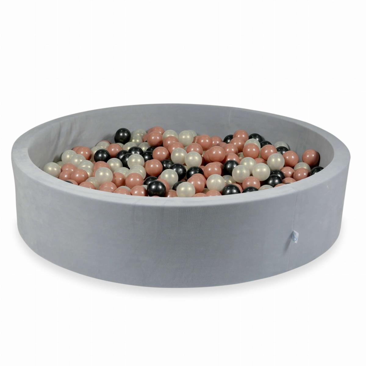Ball Pit 130x30cm Velvet Soft Light Gray with balls 600pcs: rosegold, mermaid effect, metallic graphite