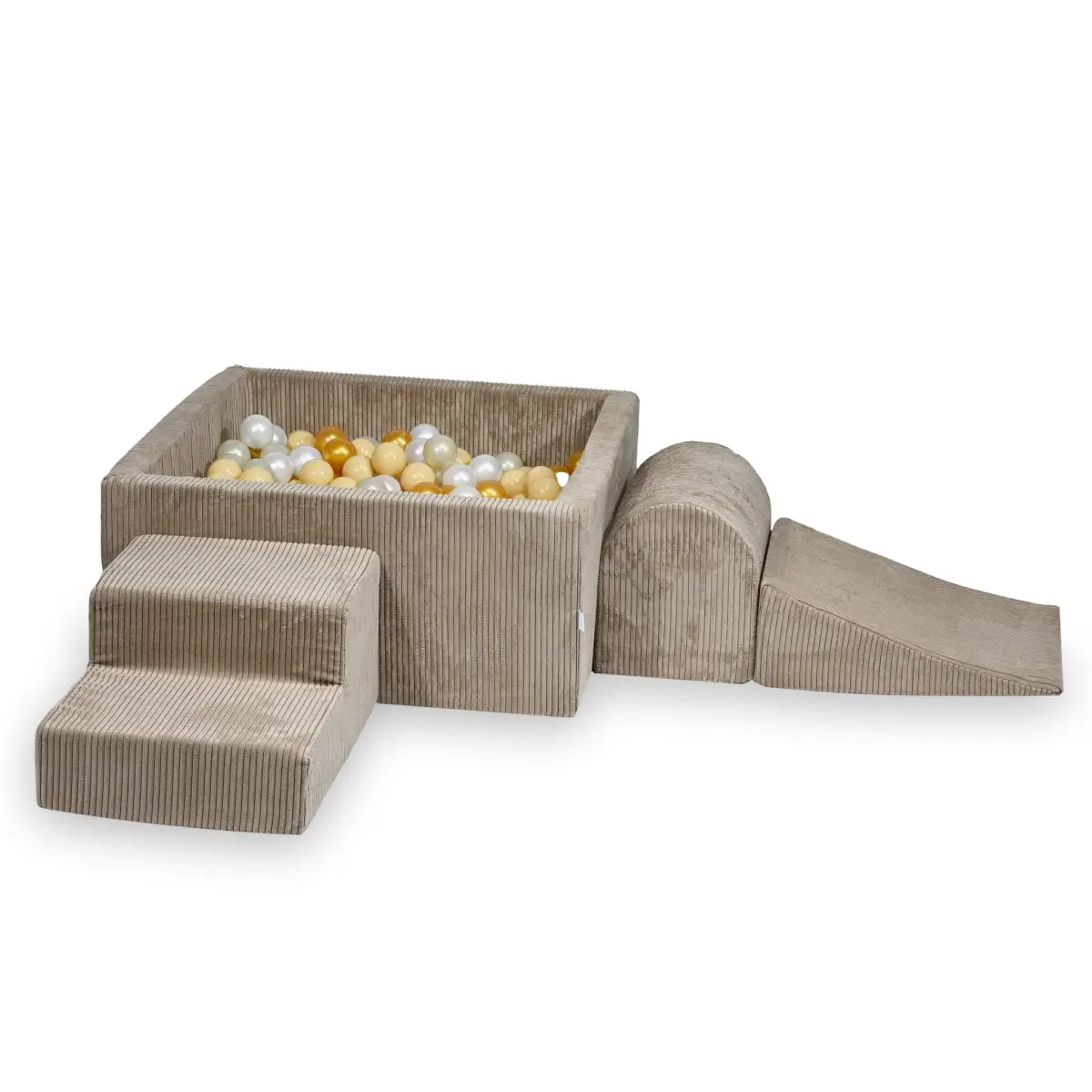 Piankowy plac zabaw z basenem 90x90x40 Sztruks Toffee 400 piłek: perłowe, beżowe, złote, jasnozłote