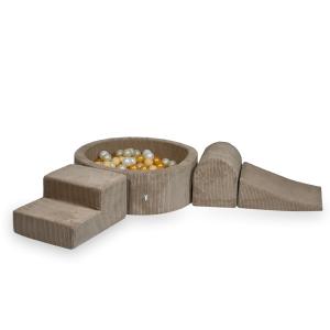 Piankowy plac zabaw z basenem 90x30 Sztruks Toffee 200 piłek: perłowe, beżowe, złote, jasnozłote