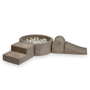Piankowy plac zabaw z basenem 90x30 Sztruks Toffee 200 piłek: białe, perłowe, jasnozłote