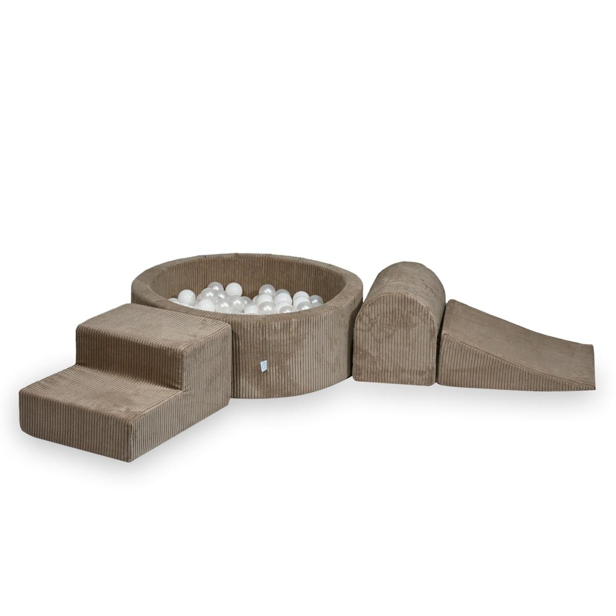 Piankowy plac zabaw z basenem 90x30 Sztruks Toffee 200 piłek: białe, perłowe