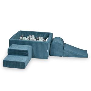 Piankowy plac zabaw z basenem 90x90x40 Sztruks Niebieski 400 piłek: perłowe, srebrne, jasnomiętowe
