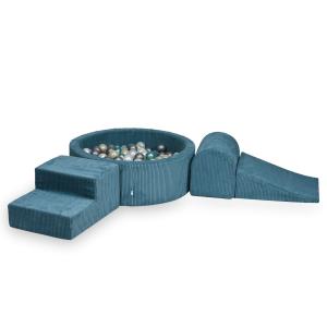 Piankowy plac zabaw z basenem 90x30 Sztruks Niebieski 200 piłek: perłowe, srebrne, jasnozłote, metaliczny turkus