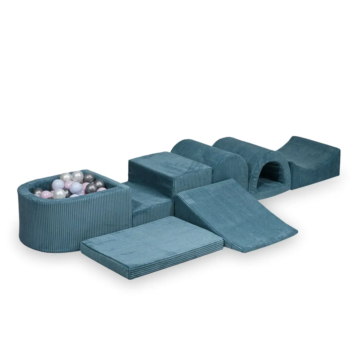 Biggest foam playset with micro pool Corduroy Blue + 100 balls: pearl, silver, baby pink pearl, baby blue pearl
