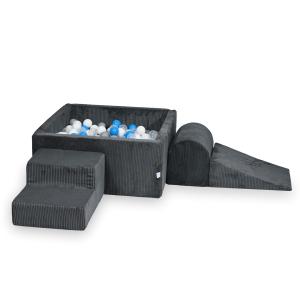 Piankowy plac zabaw z basenem 90x90x40 Sztruks Grafit 400 piłek: przezroczyste, białe, szare, błękitne