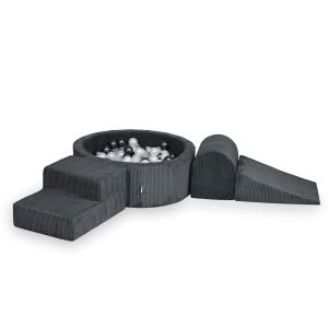 Piankowy plac zabaw z basenem 90x30 Sztruks Grafit 200 piłek: przezroczyste, perłowe, metaliczny grafit