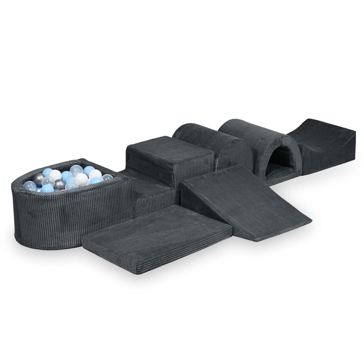 Biggest foam playset with micro pool Corduroy Graphite + 100 balls: transparent, white, silver, baby blue