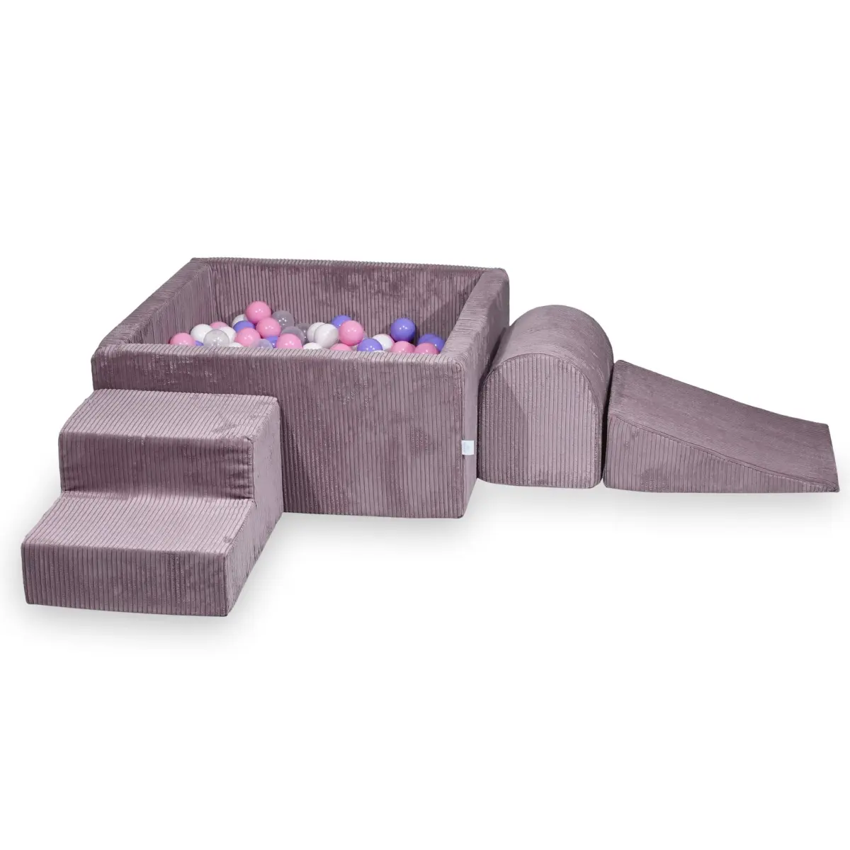 Piankowy plac zabaw z basenem 90x90x40 Sztruks Lavender 400 piłek: przezroczyste, perłowe, srebrne, pudrowy róż, wrzosowe
