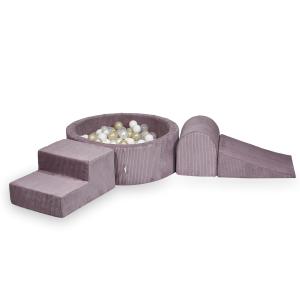 Piankowy plac zabaw z basenem 90x30 Sztruks Lavender 200 piłek: przezroczyste, białe, perłowe, jasnozłote