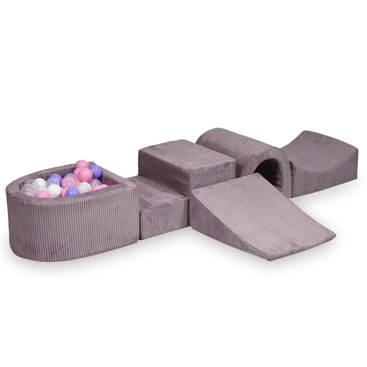 Piankowy plac zabaw z mostkiem Sztruks Lavender 100 piłek: przezroczyste, białe, pudrowy róż, wrzosowe
