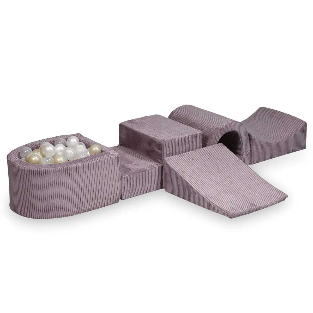 Piankowy plac zabaw z mostkiem Sztruks Lavender 100 piłek: przezroczyste, białe, perłowe, jasnozłote