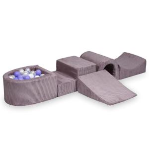 Piankowy plac zabaw z mostkiem Sztruks Lavender 100 piłek: białe, perłowe, wrzosowe