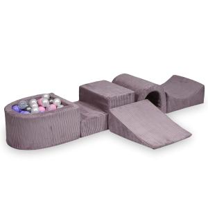 Piankowy plac zabaw z mostkiem Sztruks Lavender 100 piłek: przezroczyste, perłowe, srebrne, pudrowy róż, wrzosowe
