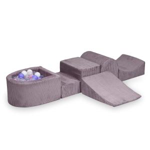 Piankowy plac zabaw z górką Sztruks Lavender 100 piłek: przezroczyste, białe, pudrowy róż, wrzosowe