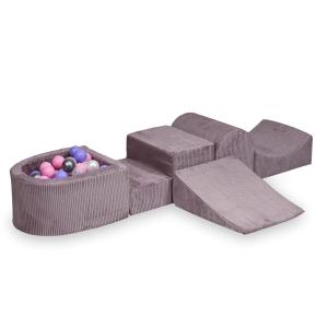 Piankowy plac zabaw z górką Sztruks Lavender 100 piłek: przezroczyste, perłowe, srebrne, pudrowy róż, wrzosowe