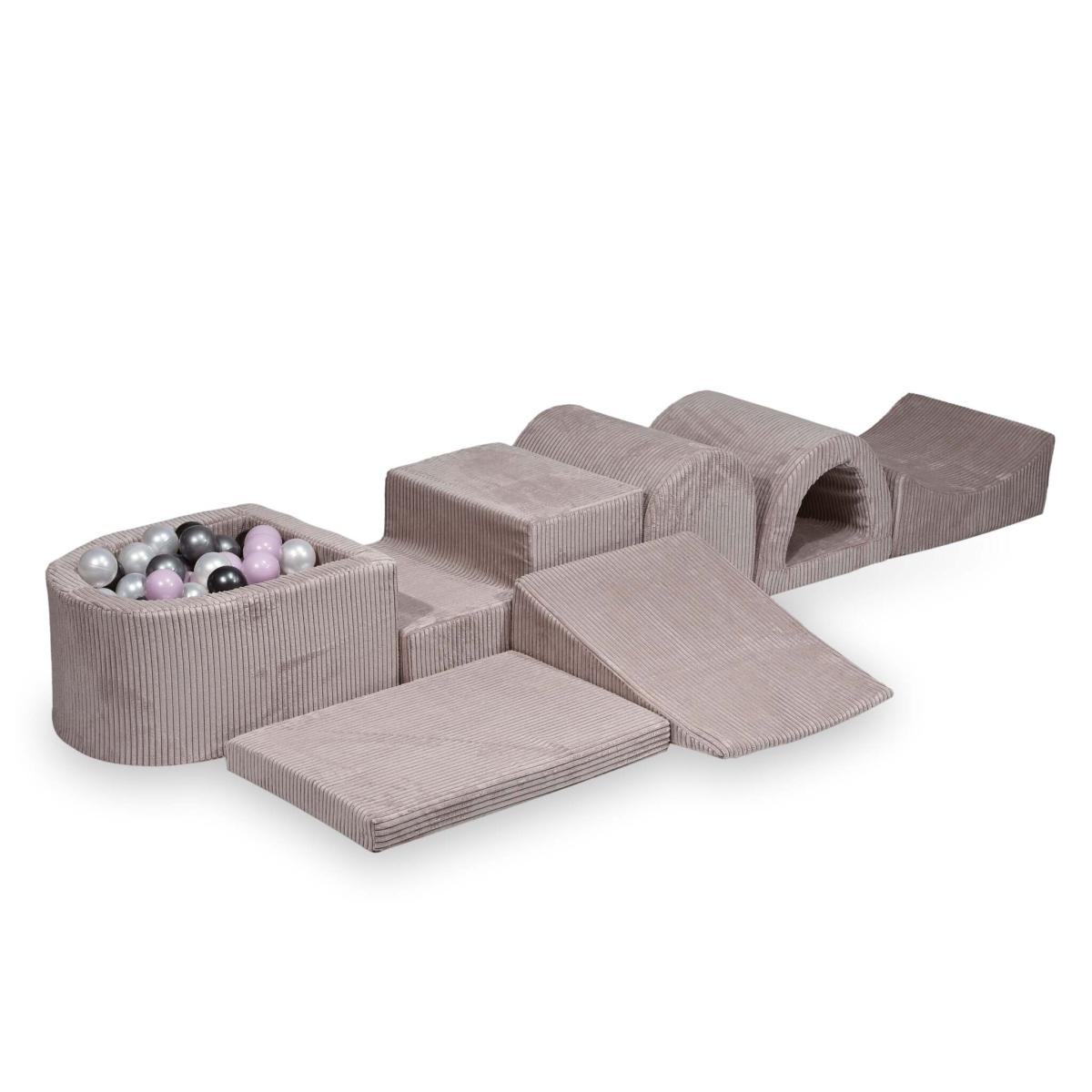 Biggest foam playset with micro pool Corduroy Light Pink + 100 balls: pearl, silver, baby pink pearl, metallic graphite