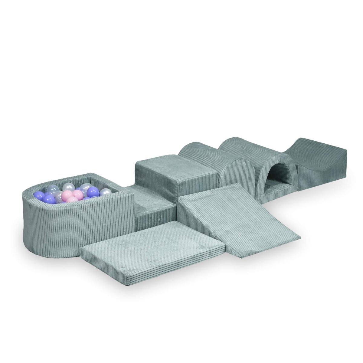 Biggest foam playset with micro pool Corduroy Light Mint + 100 balls: transparent, pearl, baby pink, heather