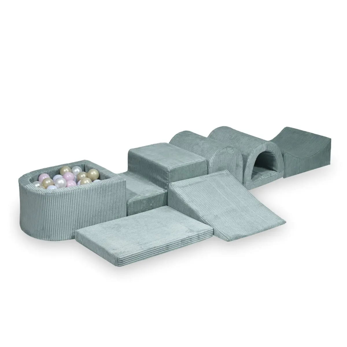 Biggest foam playset with micro pool Corduroy Light Mint + 100 balls: pearl, light gold, baby pink pearl, baby blue pearl