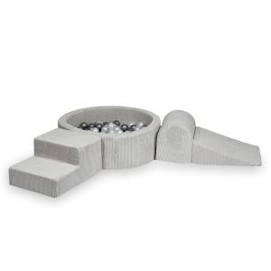 Piankowy plac zabaw z basenem 90x30 Sztruks Szary 200 piłek: perłowe, srebrne