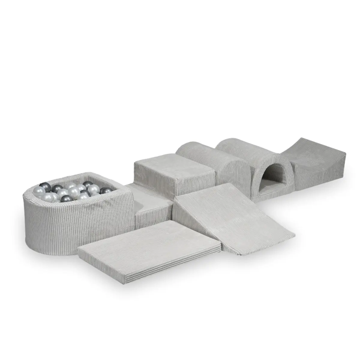 Biggest foam playset with micro pool Corduroy Grey + 100 balls: pearl, silver