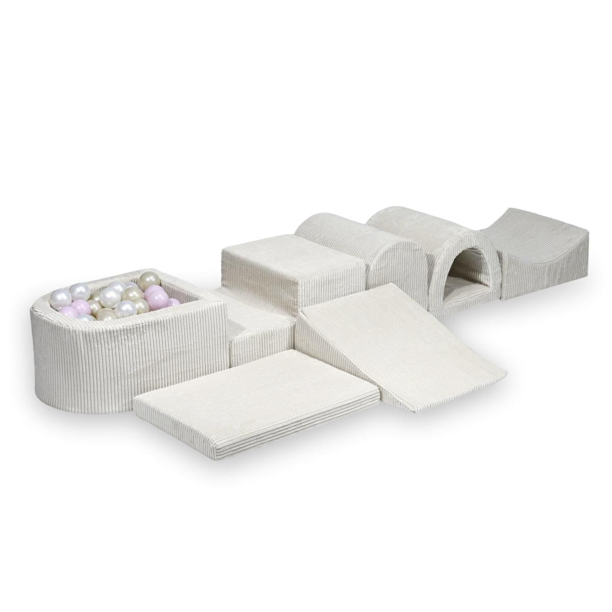 Biggest foam playset with micro pool Corduroy Beige + 100 balls: pearl, baby pink pearl, light gold