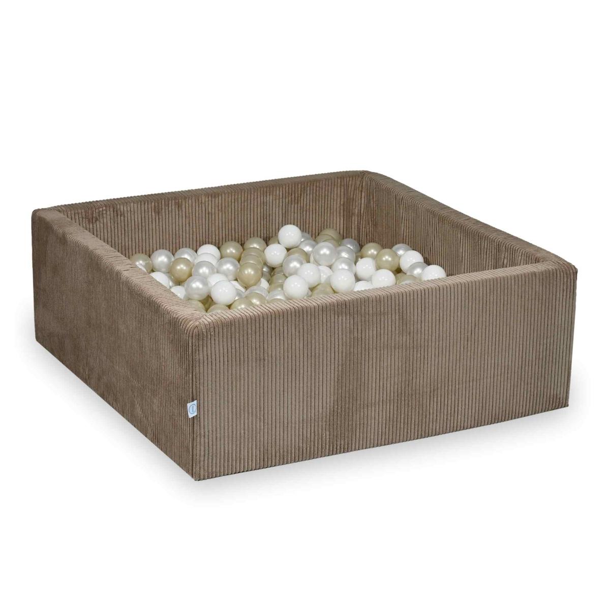 Suchy basen 110x110x40 Sztruks Toffee 600 piłek: białe, perłowe, jasnozłote