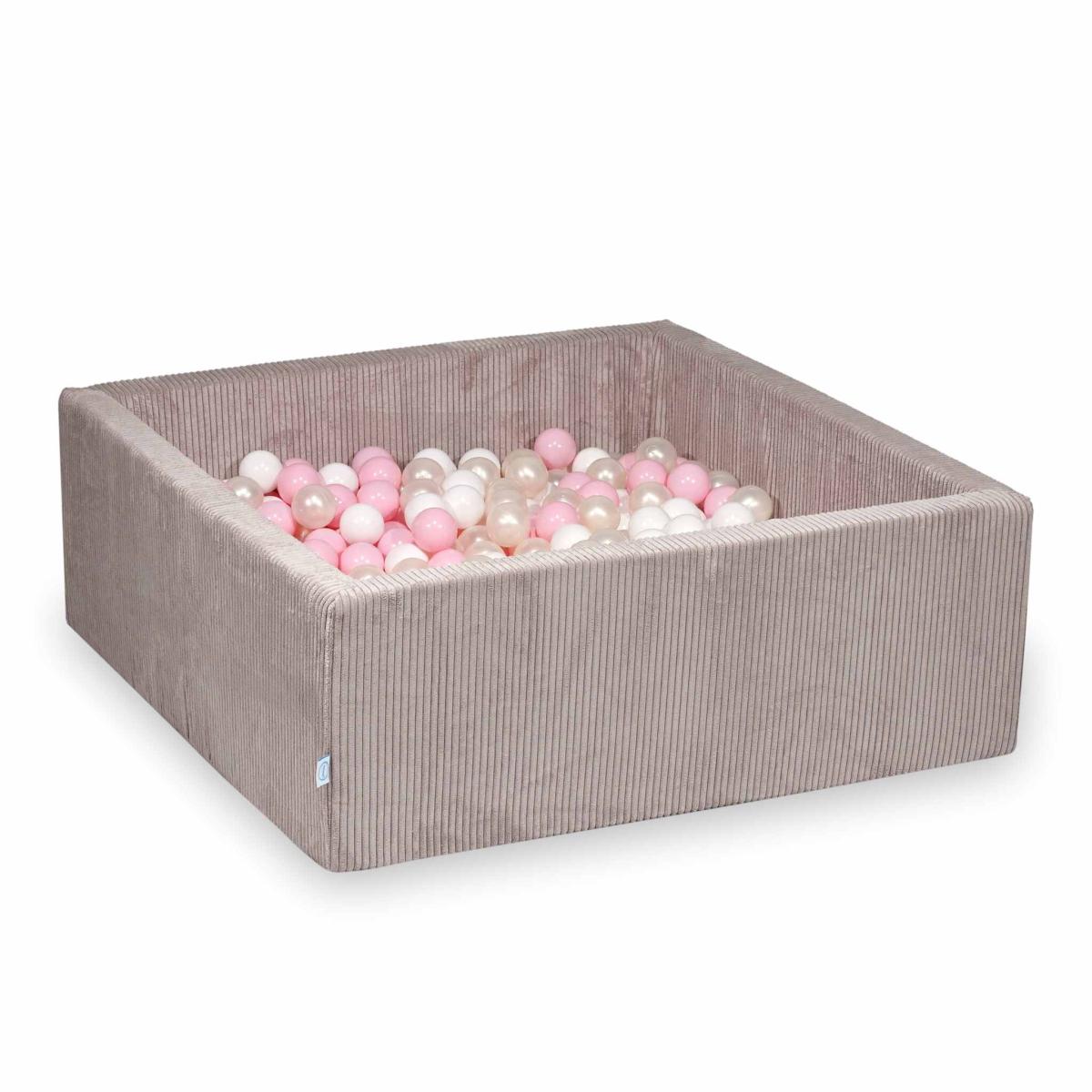 Suchy basen 110x110x40 Sztruks Jasny róż 600 piłek: białe, jasnoróżowe, opalizujące