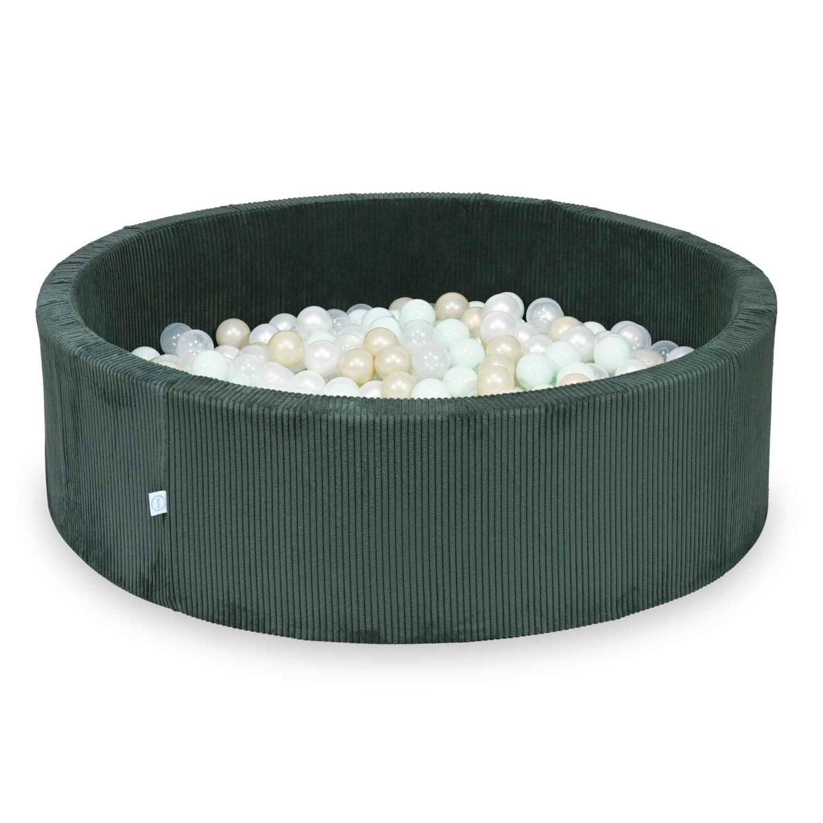 Suchy basen 130x40 Sztruks Zielony 700 piłek: przezroczyste, perłowe, jasnomiętowe, jasnozłote