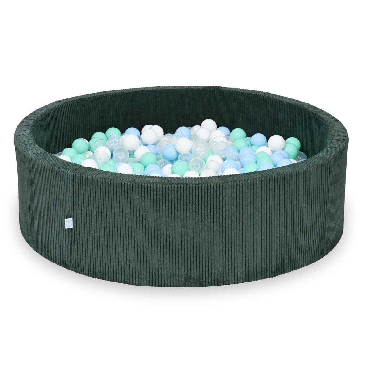 Suchy basen 130x40 Sztruks Zielony 700 piłek: przezroczyste, białe, miętowe, jasnobłękitne