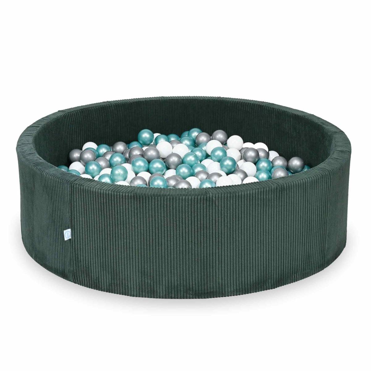 Suchy basen 130x40 Sztruks Zielony 700 piłek: białe, srebrne, metaliczny turkus