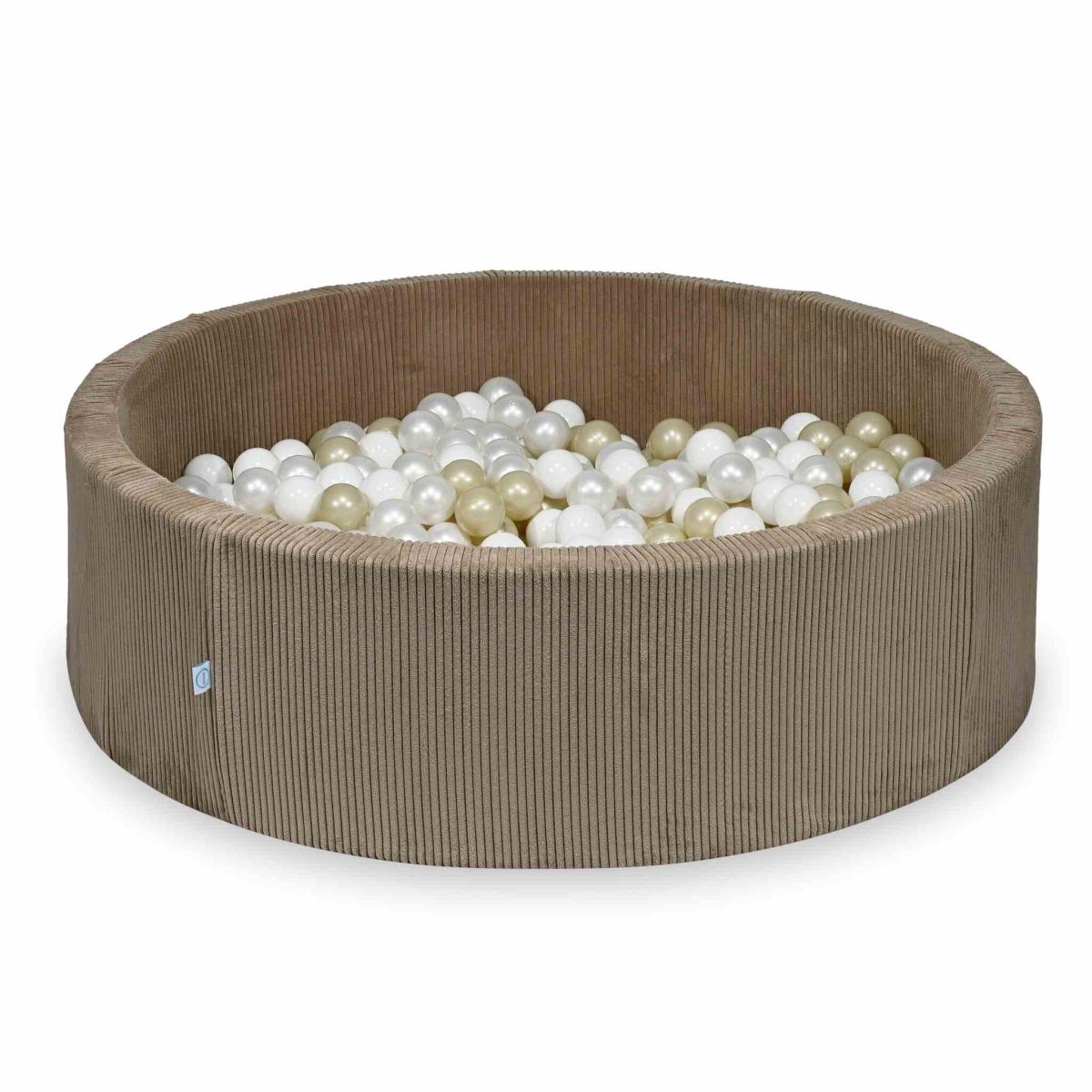 Suchy basen 130x40 Sztruks Toffee 700 piłek: białe, perłowe, jasnozłote