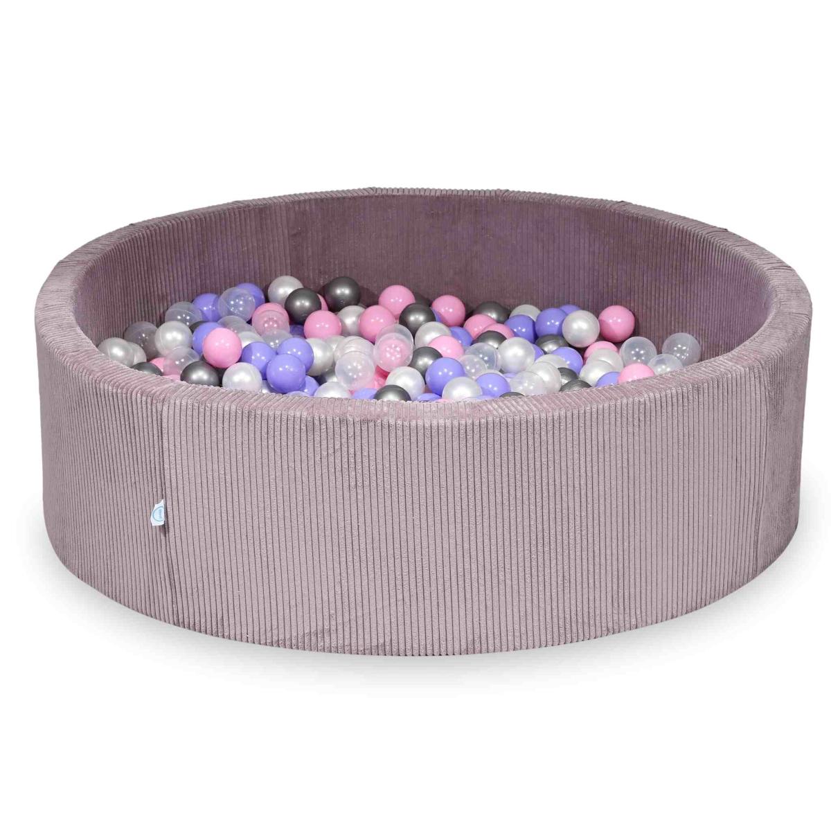 Suchy basen 130x40 Sztruks Lavender 700 piłek: przezroczyste, perłowe, srebrne, pudrowy róż, wrzosowe