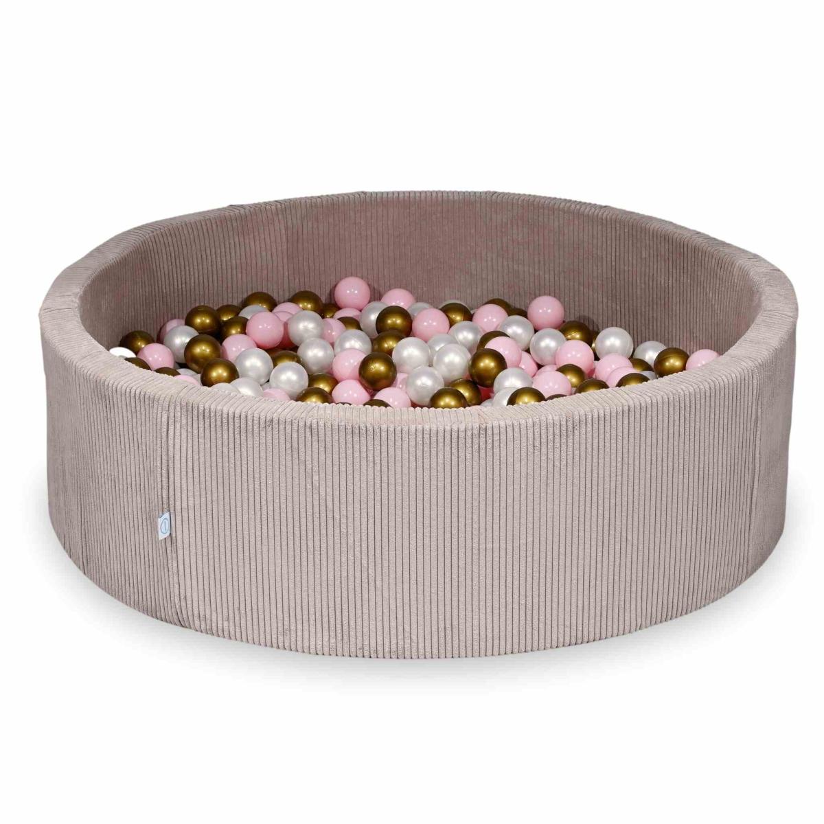 Suchy basen 130x40 Sztruks Jasny róż 700 piłek: perłowe, jasnoróżowe, stare złoto