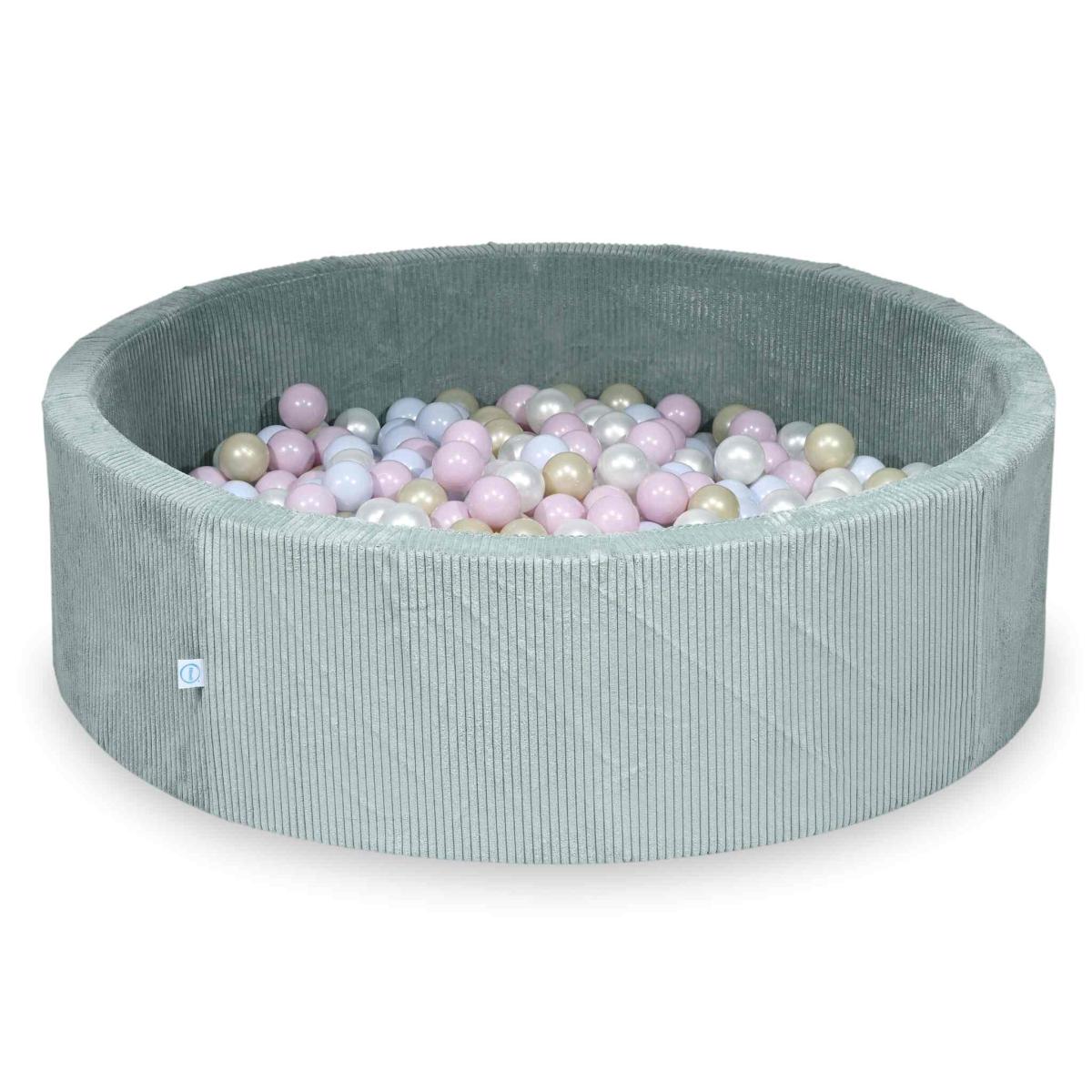 Suchy basen 130x40 Sztruks Jasna mięta 700 piłek: perłowe, jasnozłote, różowe jasne perłowe, błękitne jasne perłowe