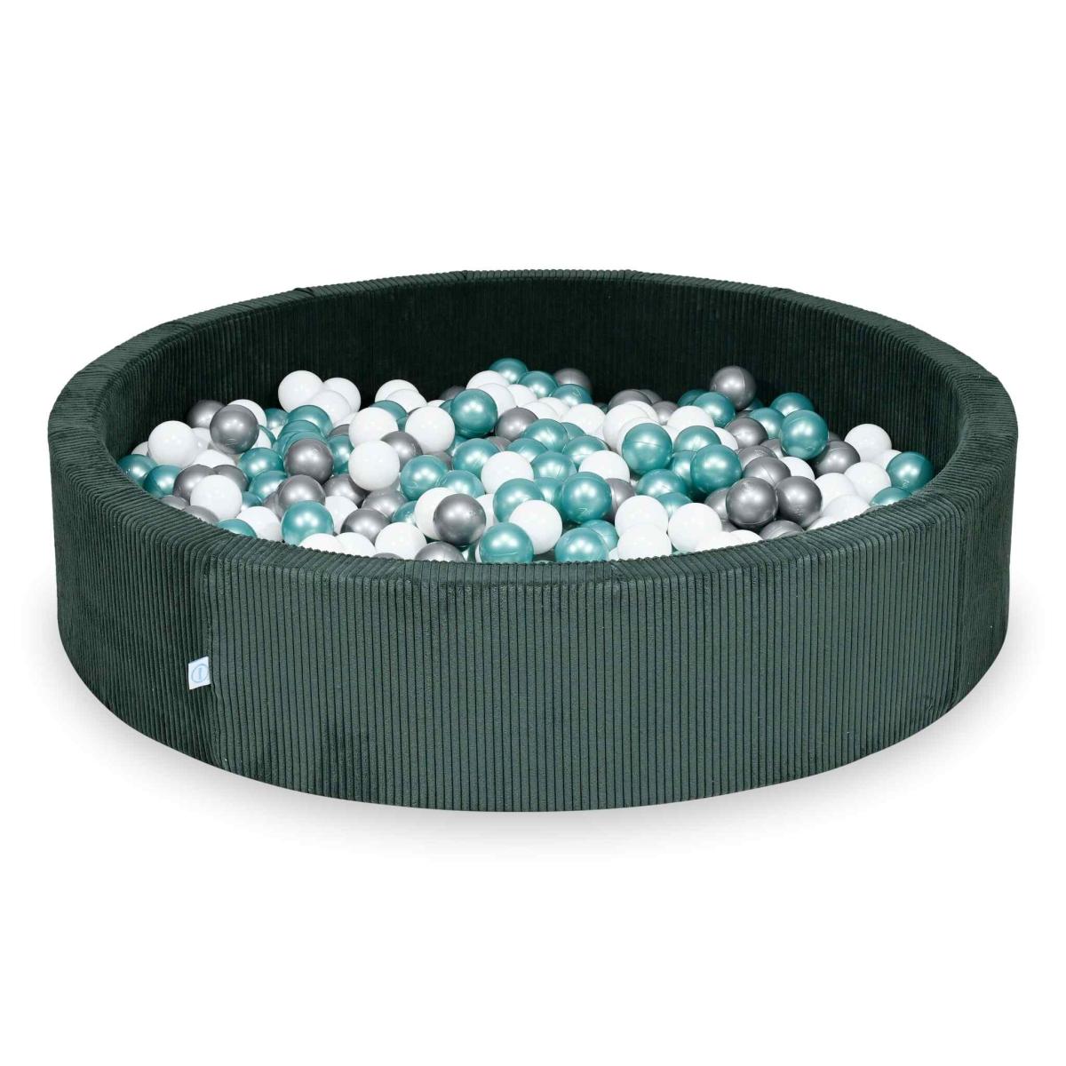 Suchy basen 130x30 Sztruks Zielony 600 piłek: białe, srebrne, metaliczny turkus