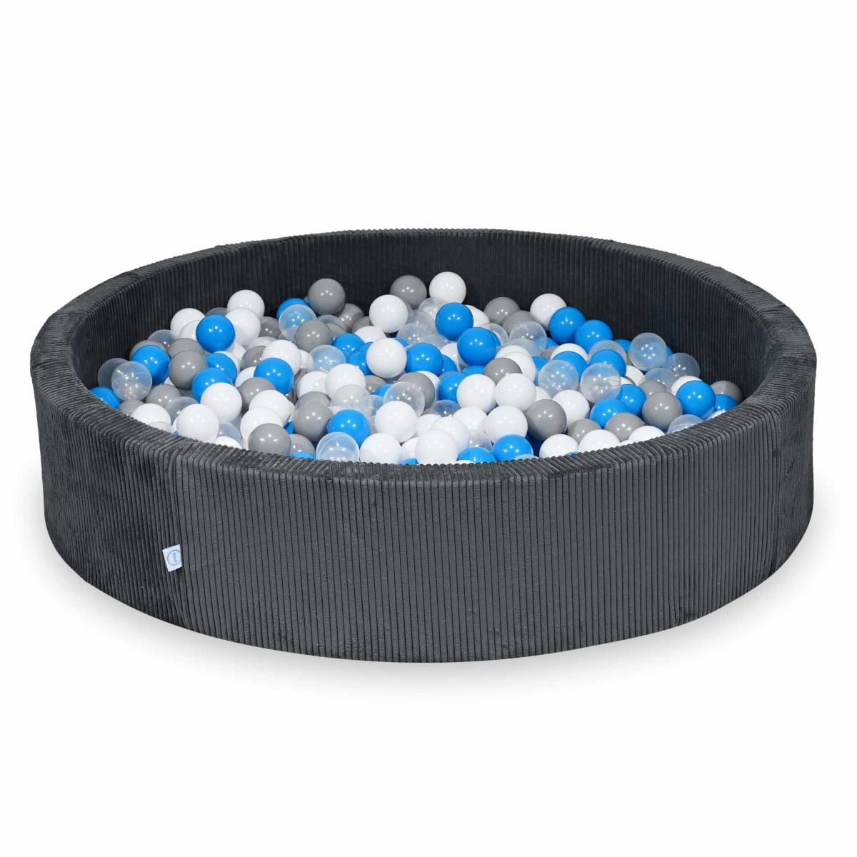 Suchy basen 130x30 Sztruks Grafit 600 piłek: przezroczyste, białe, szare, błękitne