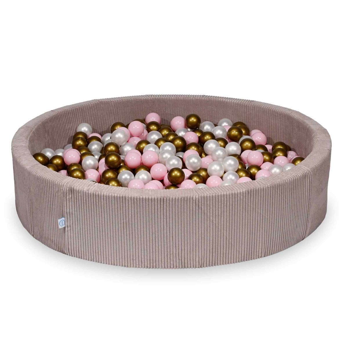 Suchy basen 130x30 Sztruks Jasny róż 600 piłek: perłowe, jasnoróżowe, stare złoto