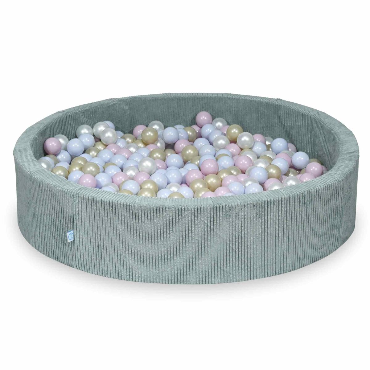 Suchy basen 130x30 Sztruks Jasna mięta 600 piłek: perłowe, jasnozłote, różowe jasne perłowe, błękitne jasne perłowe