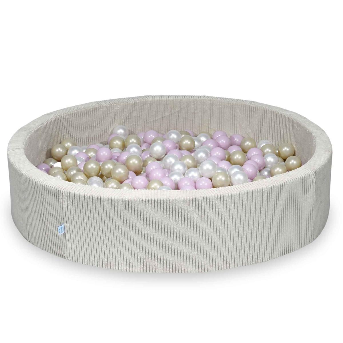 Suchy basen 130x30 Sztruks Beżowy 600 piłek: perłowe, różowe jasne perłowe, jasnozłote