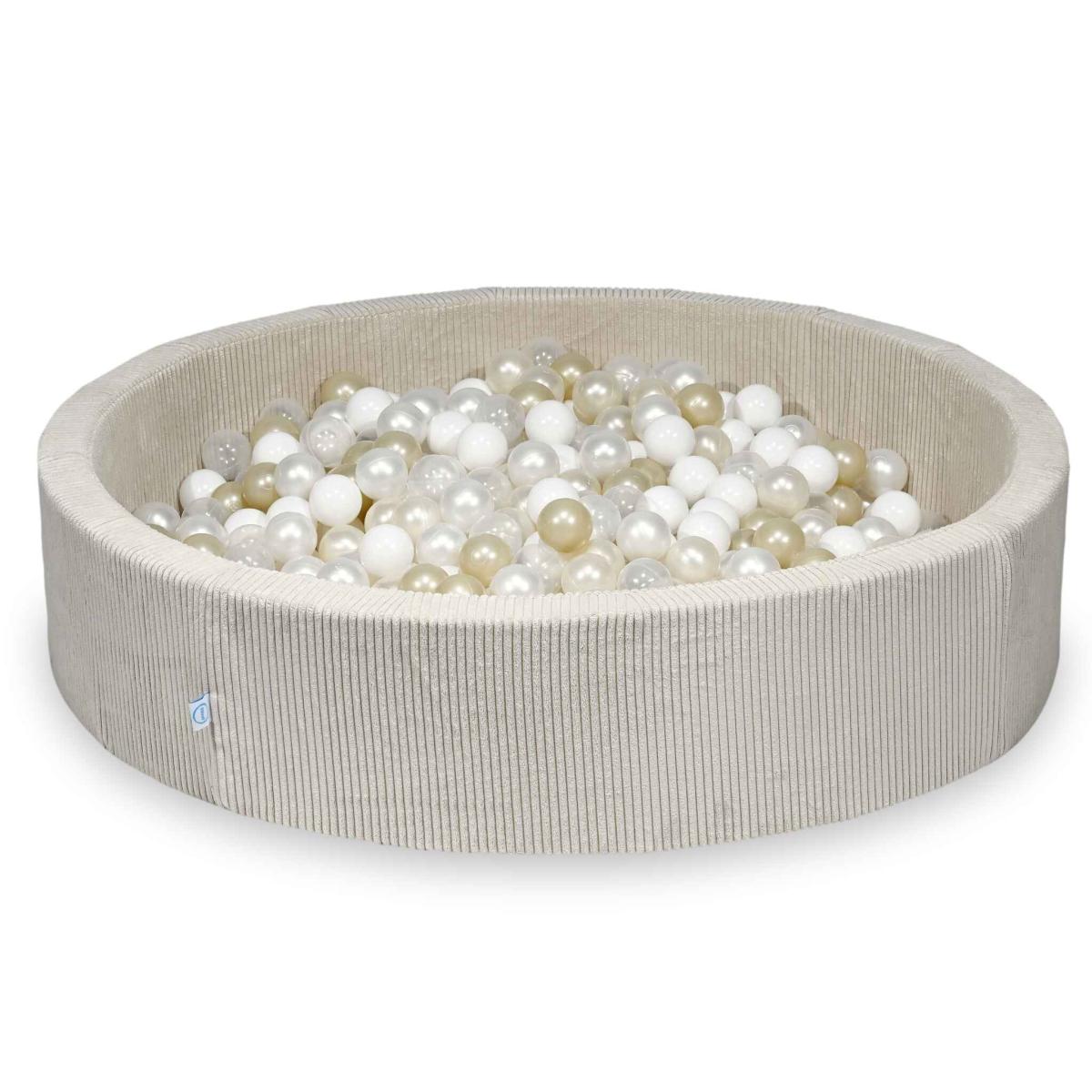 Suchy basen 130x30 Sztruks Beżowy 600 piłek: przezroczyste, białe, perłowe, jasnozłote, opalizujące